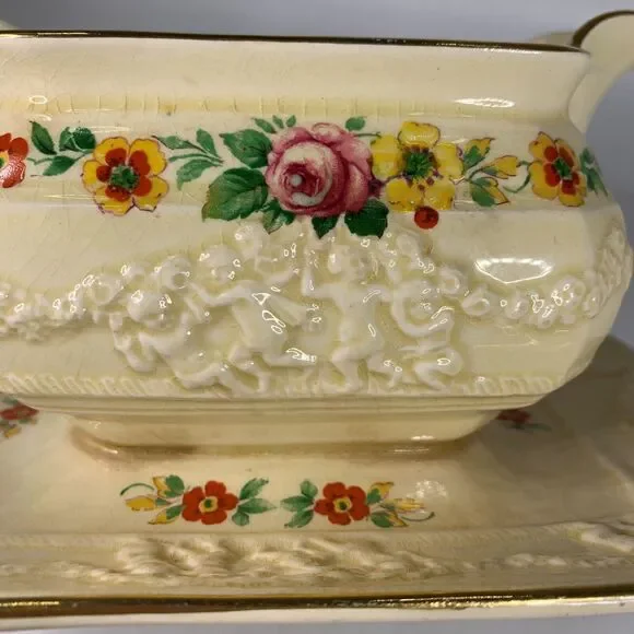 Adams England Gravy Boat Titian Ware Royal Ivory England 6109 Cottage Core Vtg - Picture 7 of 10